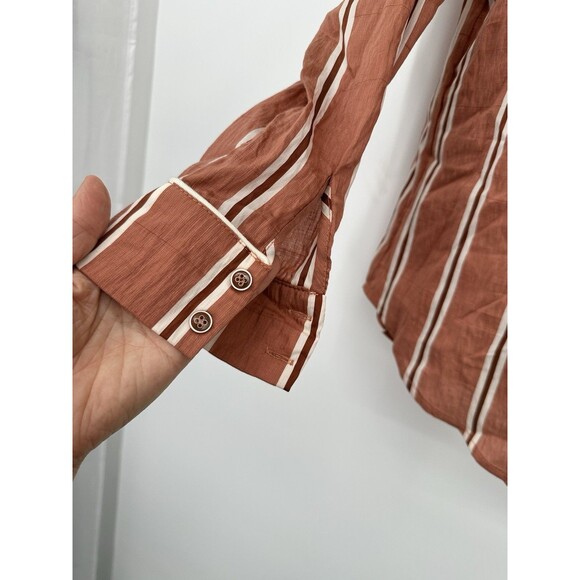 Buru Tencel Linen Blend Copper Cream Striped PJ Style Lounge Top M tan/white - Picture 4 of 8